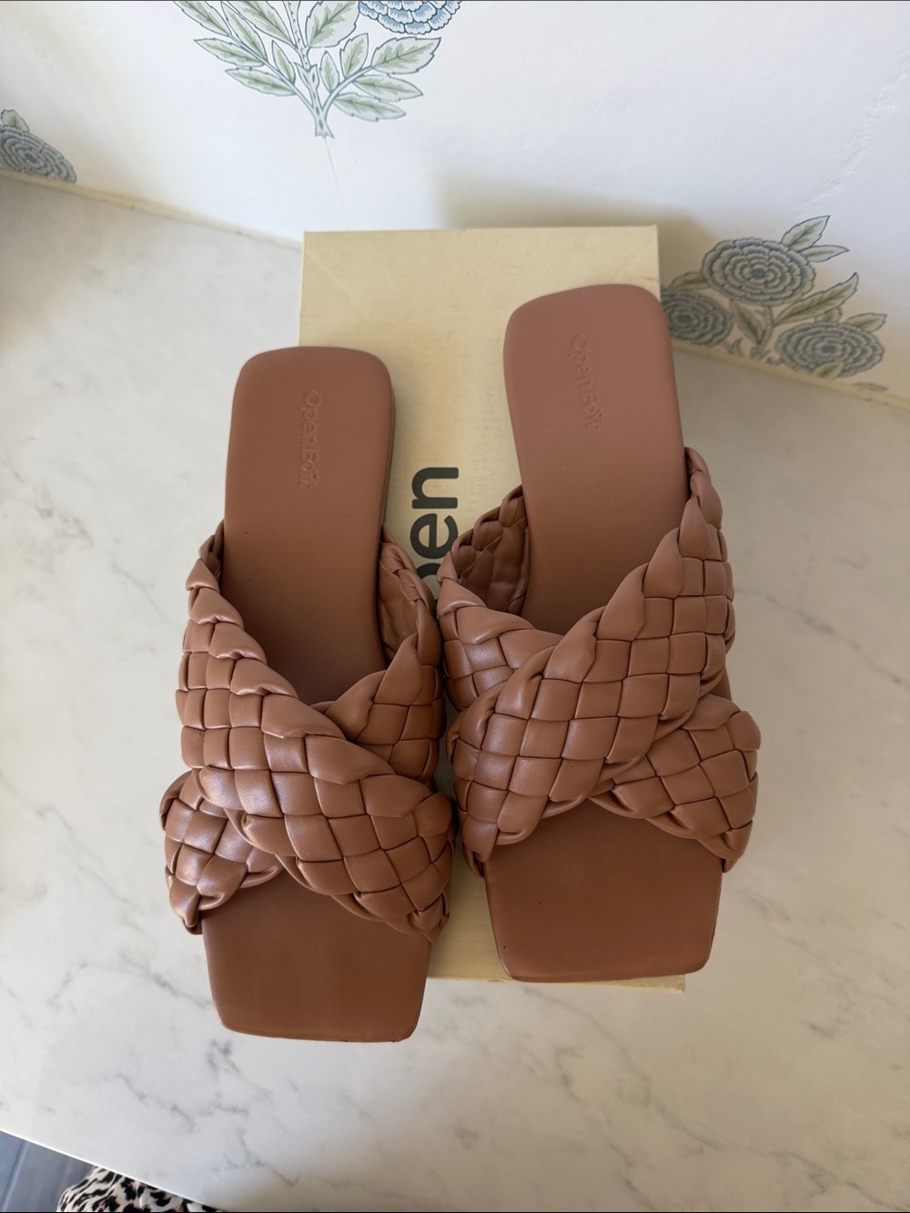 Braided Slide Sandals in Tan - Women's Comfort Slides